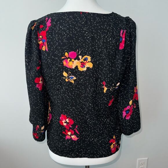 BP. Top Boxy Button Front Flare Sleeve Casual Floral Shirt Womens Medium - Picture 7 of 7